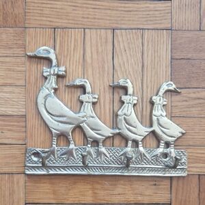 Vintage 1970s Brass Duck/Geese 4 Hook Hanging Key Hook | Cottage Core